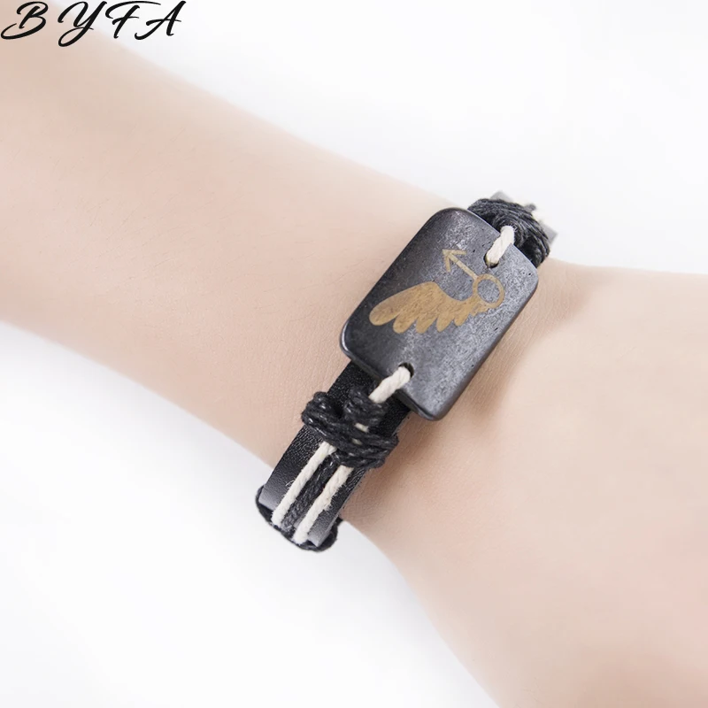 1pc Fashion Handmade Retro Angel Wings Bracelet Love Couple Leather Woven Bone Vintage Punk Valentine's Day|Браслеты с шармами| |