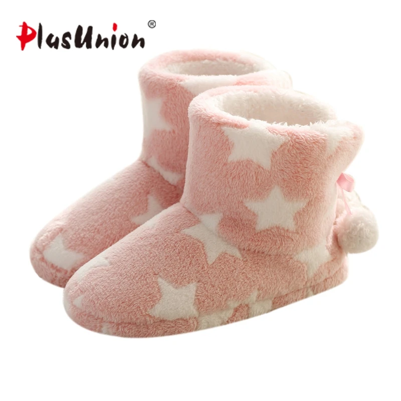 Star Flock Flat with 2 Colors Winter Indoor Slippers for Women Grey Ball Beaded Pink Adult House Shoes Soft Warm Slipper | Обувь