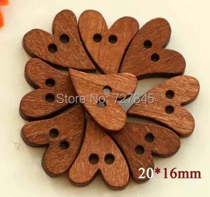 50 шт./лот размер: 20*16 мм темно-коричневые деревянные пуговицы в форме сердца для