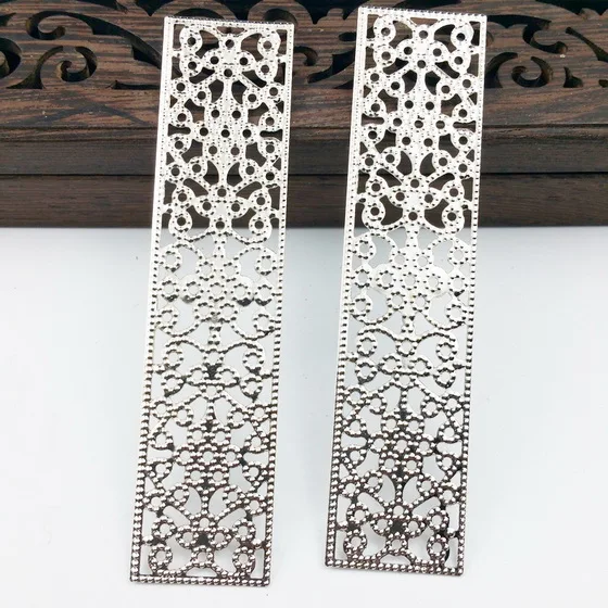 rhodium 10 шт./лот 19*85 мм 2 цвета металлические прямоугольные филигранные цветы срез амулеты базовые настройки DIY компоненты ювелирных изделий - Цвет: rhodium