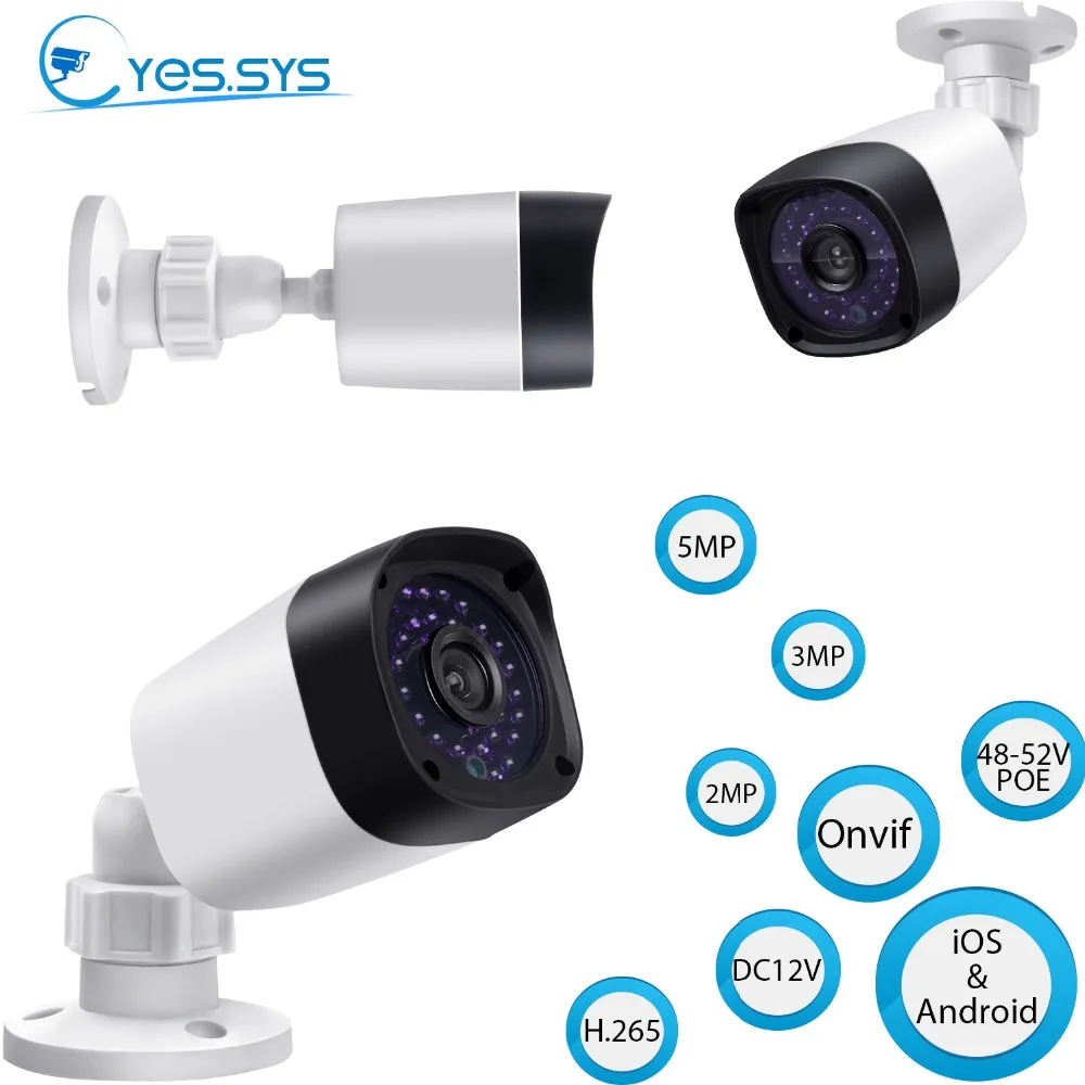 Eyessys H.265 1080P IP 36IR 5MP/3MP/2MP/1MP CCTV Camera ONVIF BLUE IRIS RTSP NVR Home POE камера видеонаблюдения