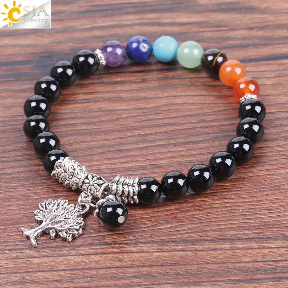 Мужской браслет CSJA с природными черными бриллиантами ювелирные изделия чакра