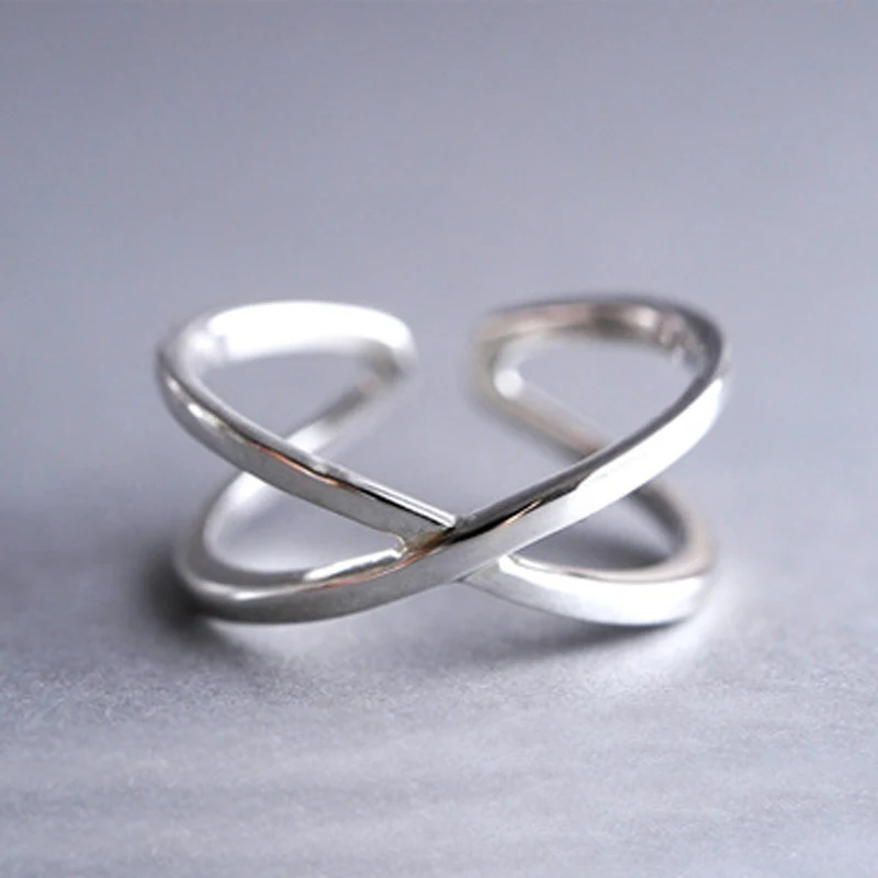 Женское кольцо с перекрестной линией простое из стерлингового серебра 925 пробы