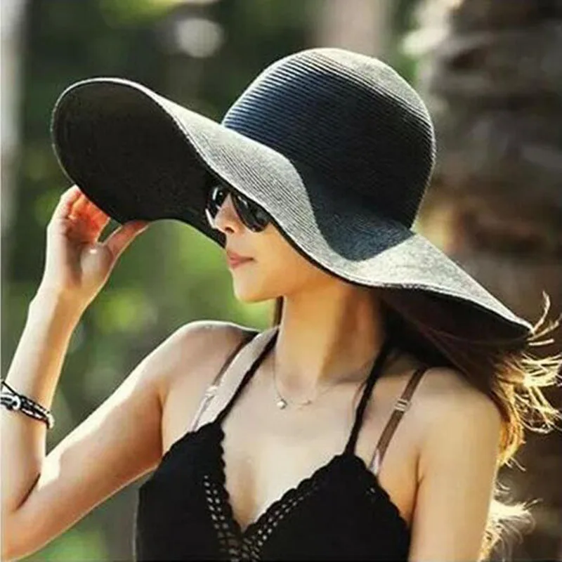 

2016 new fashion Letter Embroidery panama hat Large Brim Sunbonnet Straw hat Women's Summer Sun Hat Foldable Adjustable