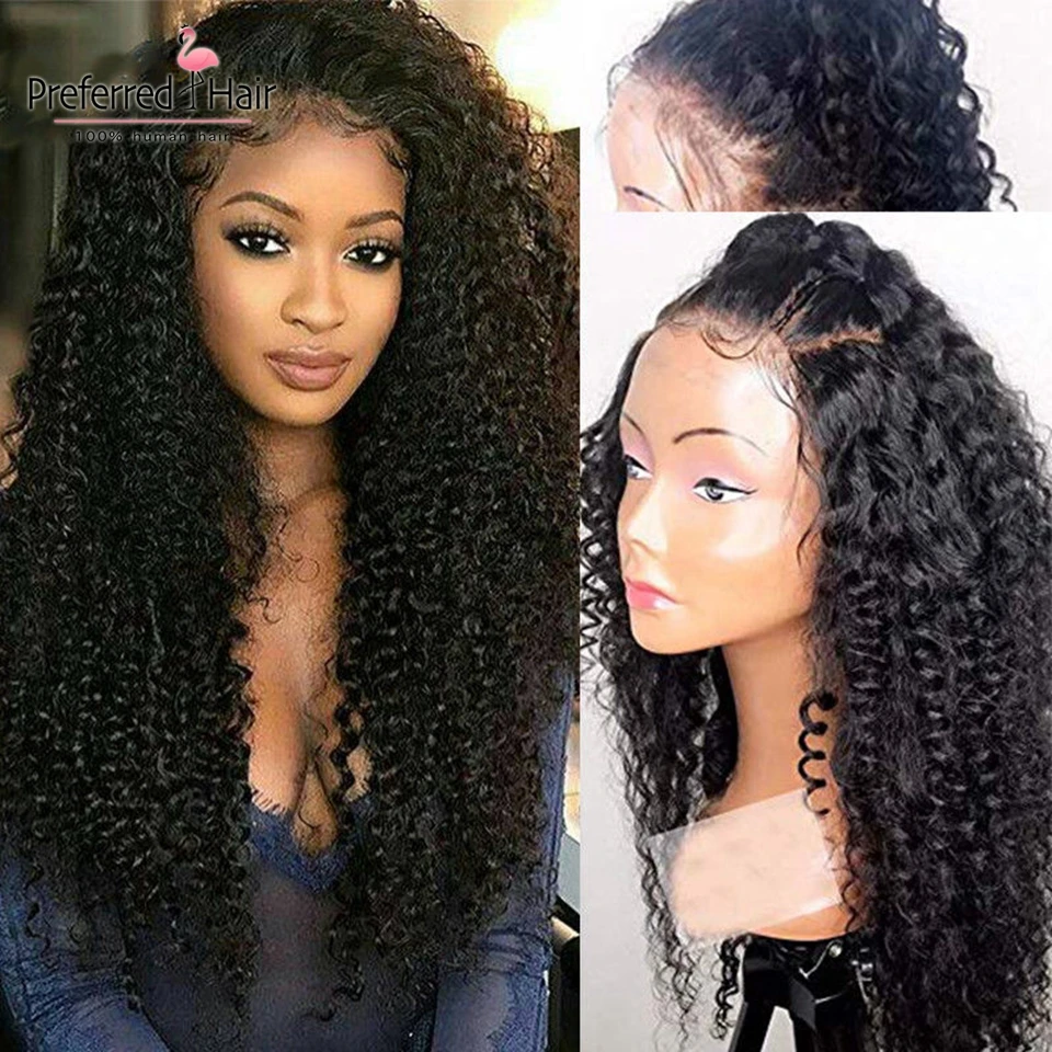 Preferred Hair prepucked Hairline вьющиеся человеческие волосы парик бразильские Remy 150 плотность кружева передние человеческие волосы парики для черных женщин