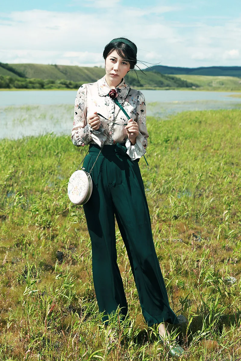 MX228 Autumn 2017 new arrivals vintage belted women high waist wide leg pants | Женская одежда