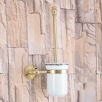 wall mounted luxury gold color brass bathroom toilet brush holder set bathroom accessory single ceramic cup mba314
