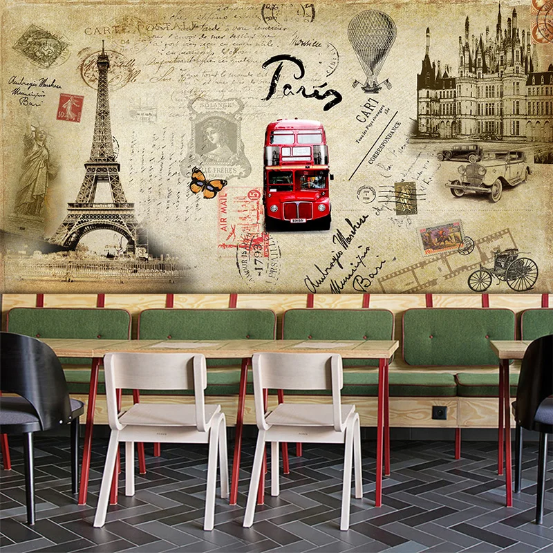 Фотообои ретро марки на заказ архитектурные обои для ресторана кафе гостиной столовой фоновые с автобусной