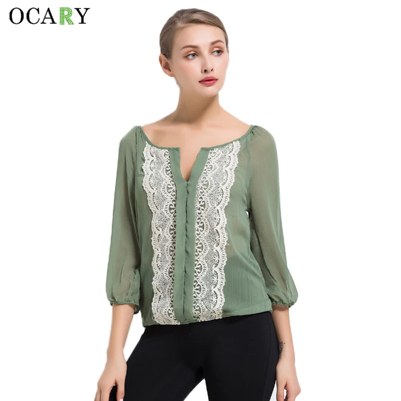 Женская кружевная блузка летняя элегантная с рукавом 3/4 | одежда