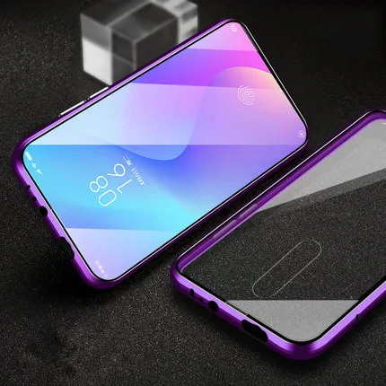 Purple Чехол redmi k20 pro с магнитной автоматической адсорбцией для Xiaomi Mi 9t redmi K20, задняя крышка из закаленного стекла, полностью завернутый чехол - Цвет: Purple