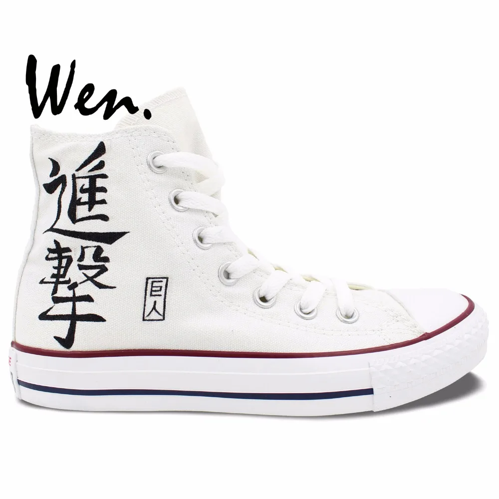 

Wen Design Custom White Hand Painted Shoes Attack on Titan Men Women's Anime High Top Canvas Sneakers Christmas Gifts