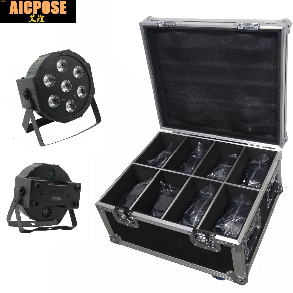 

8 шт. 7x18 Вт led Par огни RGBWA UV 6в1 плоский par led dmx512 Дискотека профессиональный сценический dj оборудование с футляром для полета