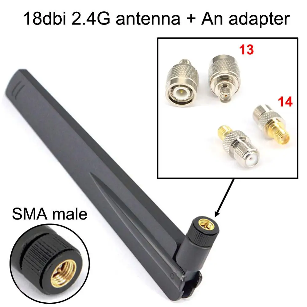 WIFI антенна 18 ДБи 2 4 ГГц SMA Male Booster + адаптер female для ts9 CRC9 N F BNC TNC TV male RF