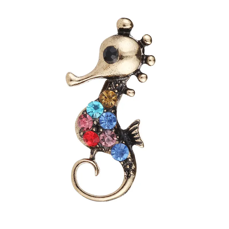 Винтажная брошь в виде гиппокампа Красочные Стразы морская лошадь животное