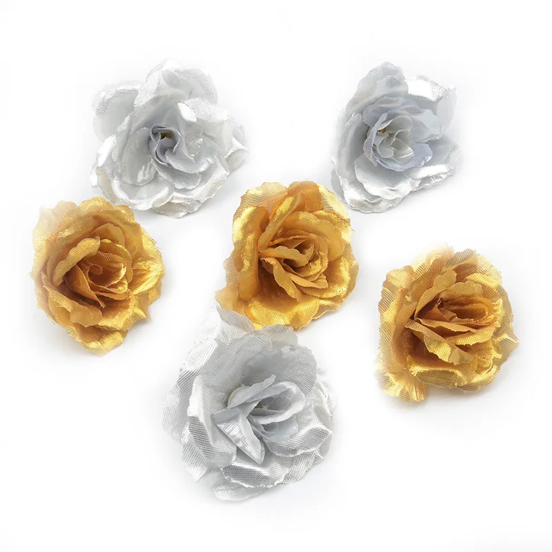

100pcs/lot 7cm Large Gold Silk Artificial Rose Flowers Head For Home Wedding Decoration DIY Craft Scrapbooking Supplies