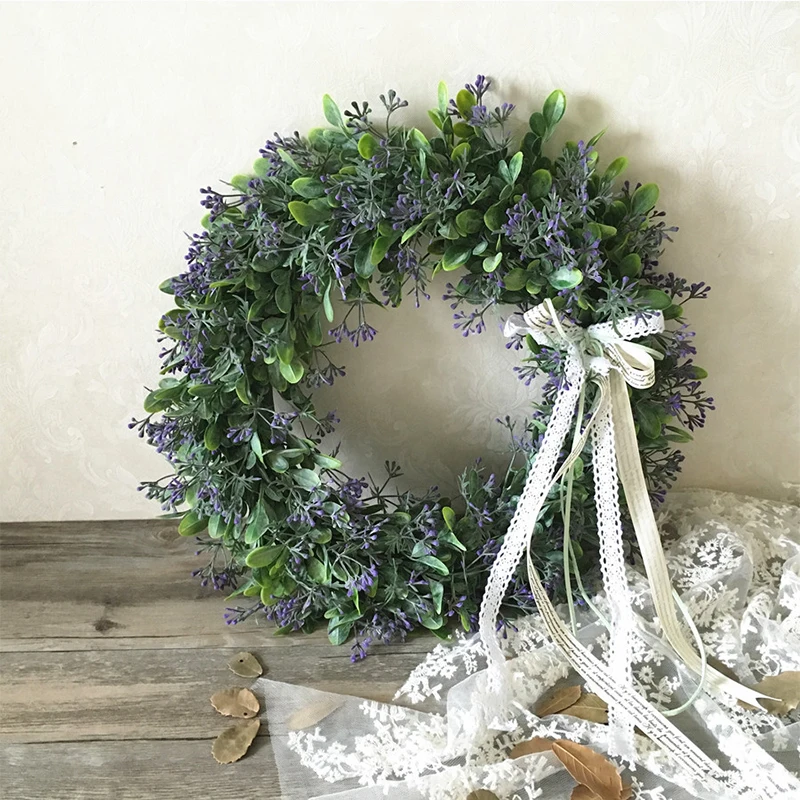 Искусственные зеленые листья венок 40 см входную дверь оболочки трава самшита для