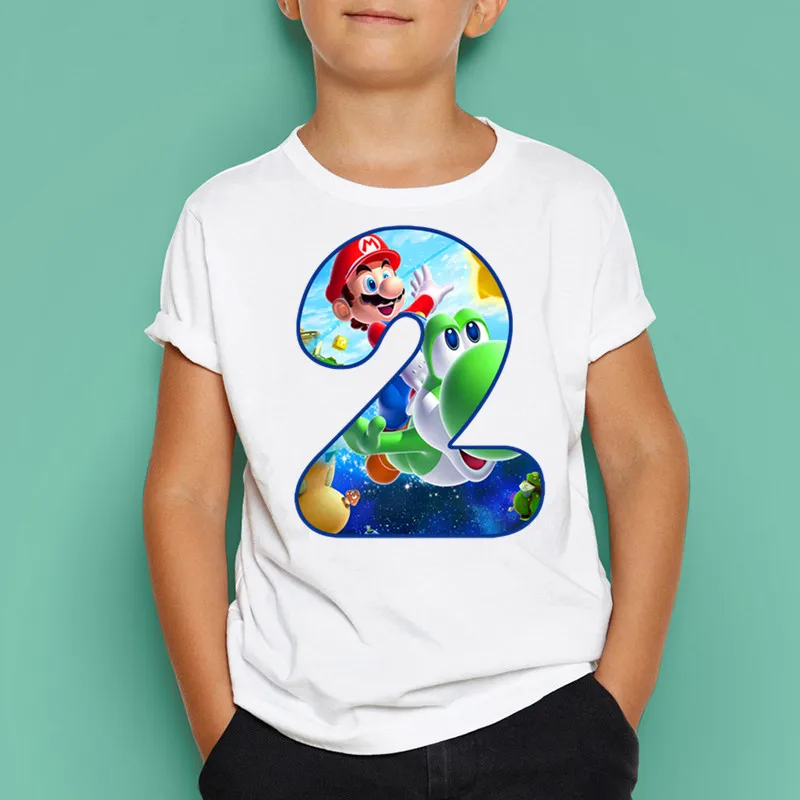 Модная футболка с принтом Марио для мальчиков и девочек Футболка номером на день