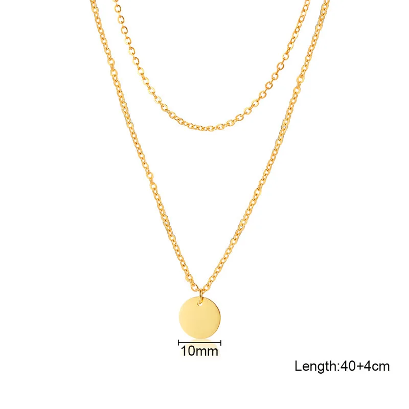 Personalised Layered Disc Chain Necklace for Woman Gold Tone Stainless Steel collares mujer Vogue Jewelry Womens Accessories | Украшения и