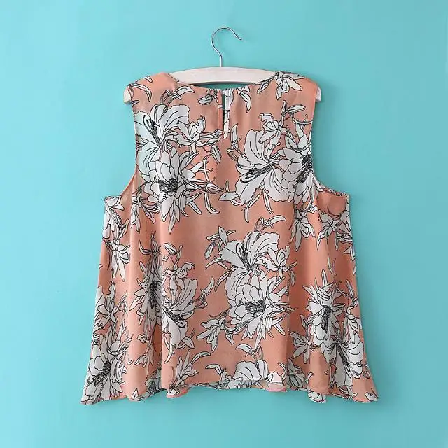 Женские блузы кроп-жилет с цветочным принтом розовые синие camisas femininas свободные