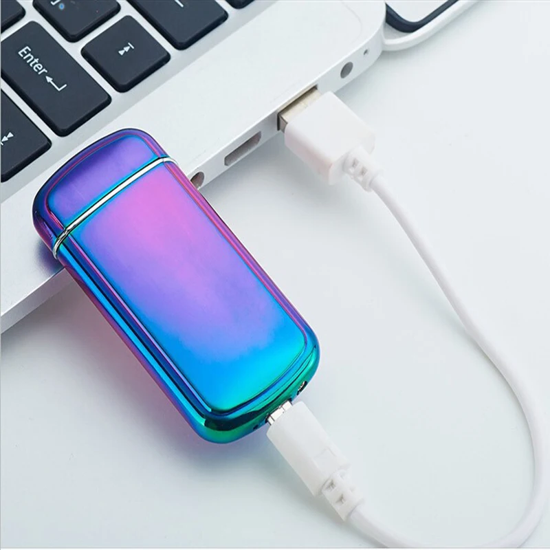 USB перезаряжаемая Зажигалка ультра-тонкий металлический корпус 3D зажигалки с