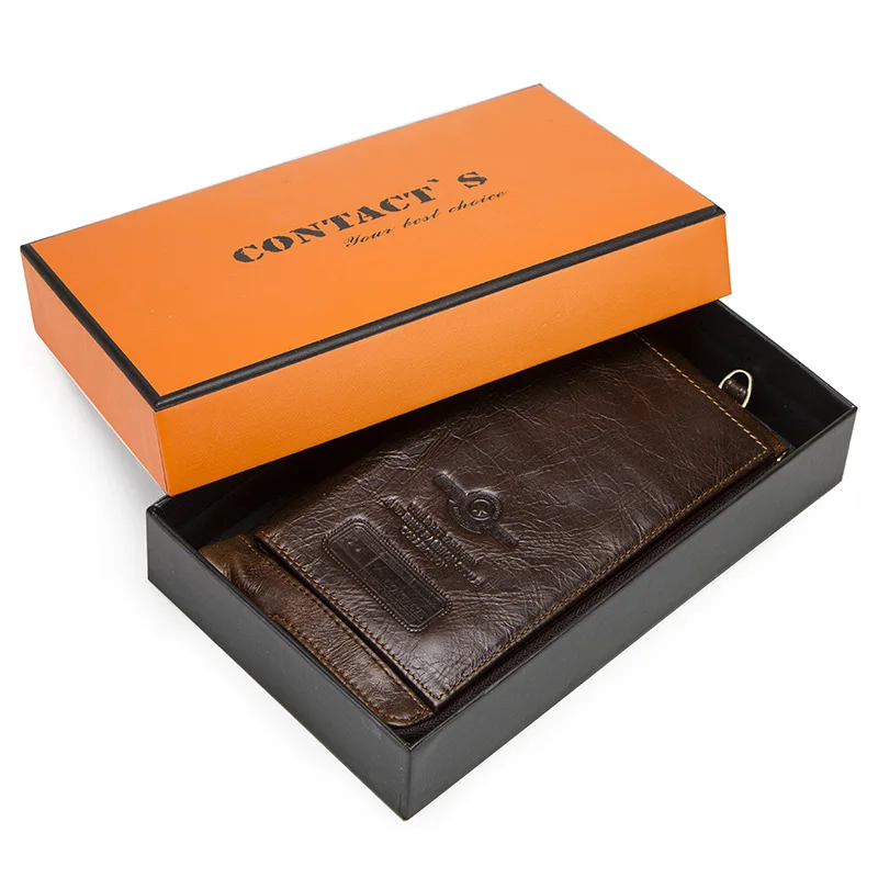 Coffee Box Мужские кошельки на каждый день из натуральной кожи, кошелек для монет, высокое качество, сумка для сотового телефона для мужчин, длинный клатч, держатель для карт - Цвет: Coffee Box