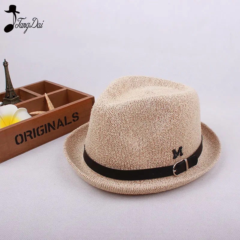 Beige-1 2019Hot унисекс модные летние Мода пляжная Соломенная Панама джазовая, шляпа ковбоя фетровая шляпка шерстяная шляпа Гангстерская шляпа петли пряжи шляпа наряд для родителей и ребенка - Цвет: Beige-1