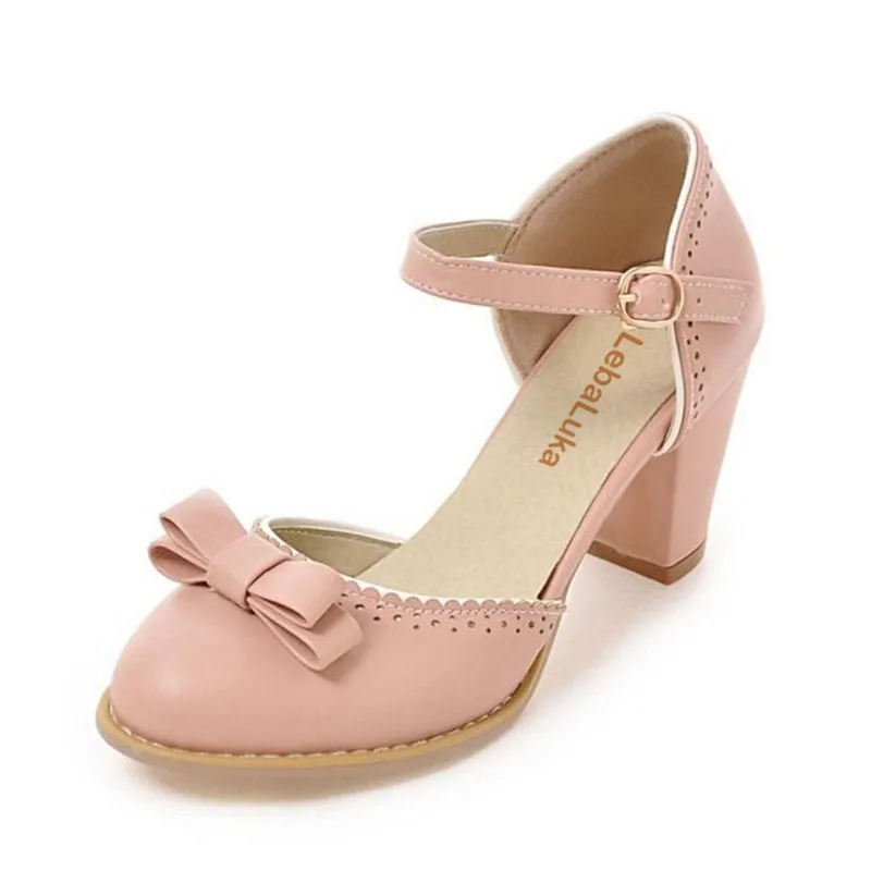 

Tuyoki Size 32-43 Women High Heels Sandals Leisure Buckle Strap Chunky Heel Shoes Women Summer Bowtie Sandalias Party Footwear