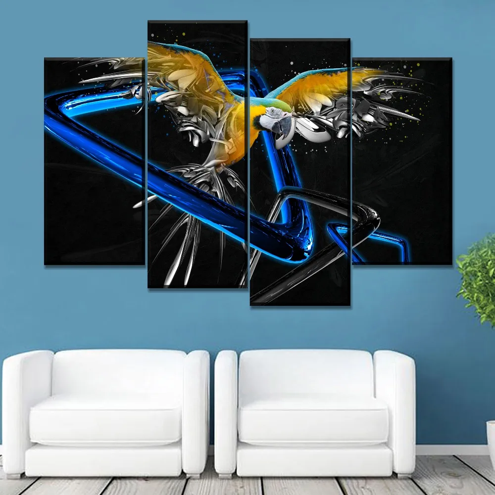 4 шт. художественные абстрактные животные синий и желтый Ара плакат настенное