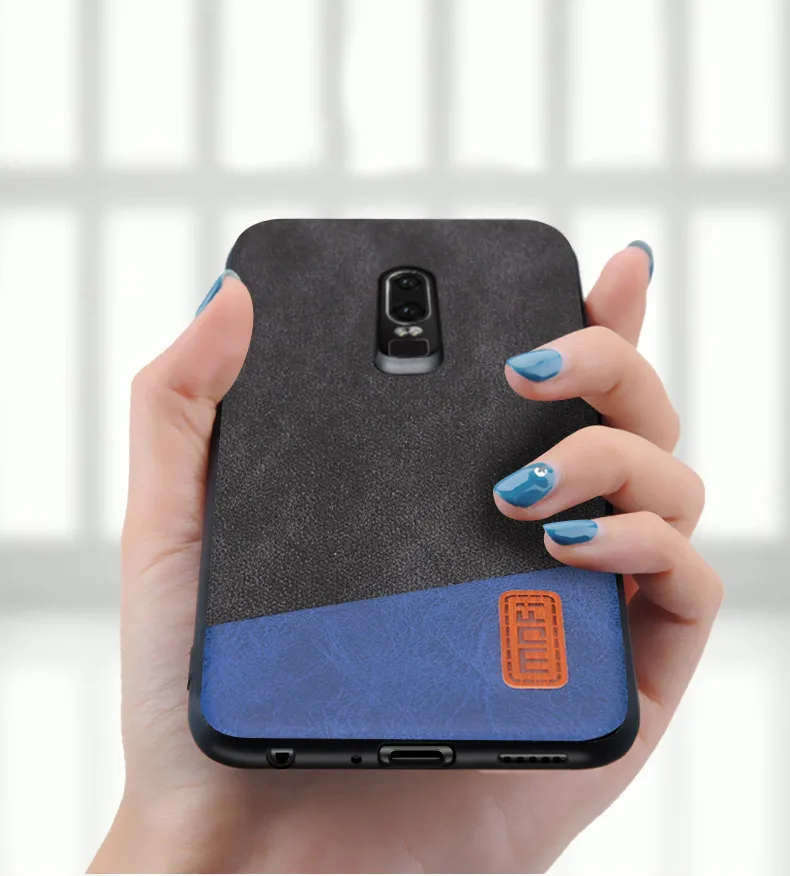 Oneplus 6 чехол MOFI One Plus 6 задняя крышка кожаный чехол для 1+ 6 мягкий силиконовый край Полный чехол для OP6 чехол 6,28''