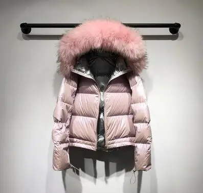 pink coat pink fur Зимнее пальто из натурального меха енота, Женская Толстая теплая пуховая парка с капюшоном, женский пуховик на белом утином пуху, водонепроницаемая Свободная куртка - Цвет: pink coat pink fur