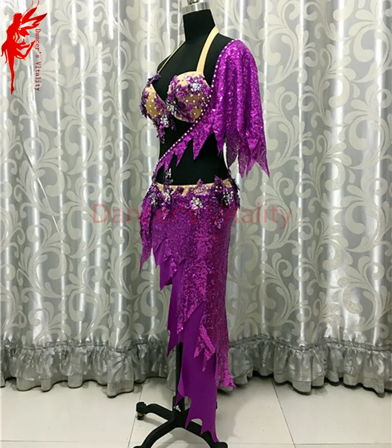 

Belly dance clothes gilrs luxury crystal bra top and short skirt salsa dance clothing suit B/C cup ballroom latin dance set
