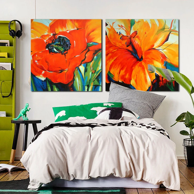 

Fashion Wall art handmade Canvas Painting Poster Bright Flower Picture Canvas Oil Painting Cuardros decoracion For Living Room
