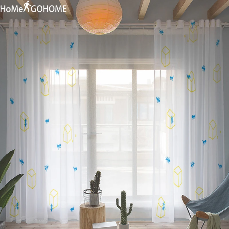 Белые тюлевые шторы для гостиной 3D Муравьиное украшение с принтом Современная