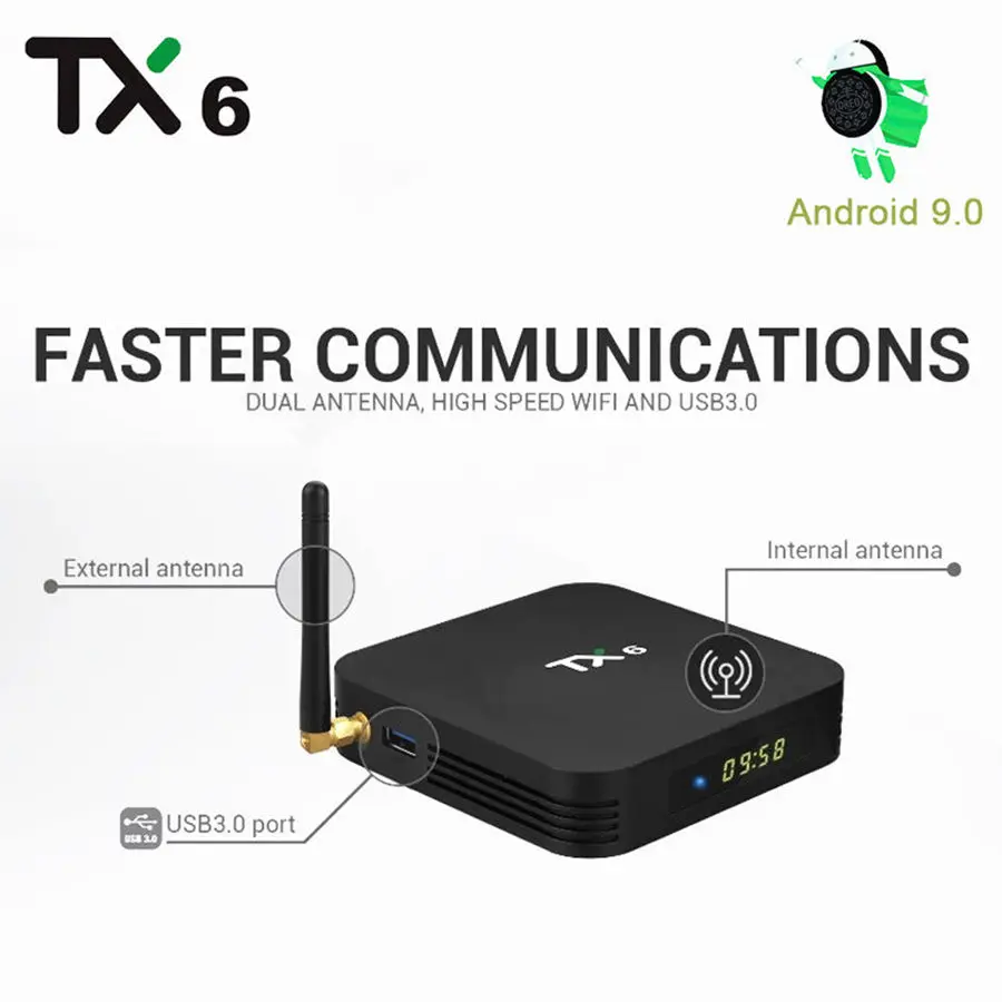 Smart box tv Android 9,0 tv Box 4k tv потоковое видео устройство TX6 4 Гб 64 Гб Allwinner H6 Ultra HD 2,4G/5G wifi BT5.0 Netflix телеприставка