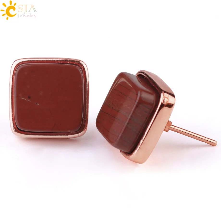 Red Jasper CSJA квадратные натуральные серьги-гвоздики с камнем кристалл кварц розовое золото цвет серьги для женщин Мода девушки украшения для ушей, серьги G036 - Окраска металла: Red Jasper