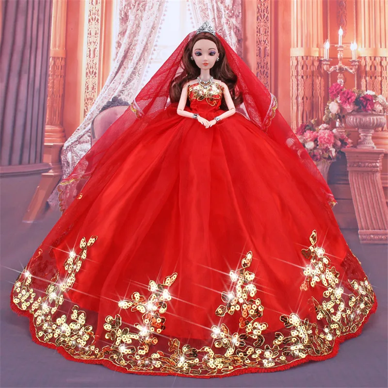 One Set Newest Fashion Doll Wedding Dress with Lots of Gold Sequins Made to Fit For Barbie Children Gift Birthday | Игрушки и хобби