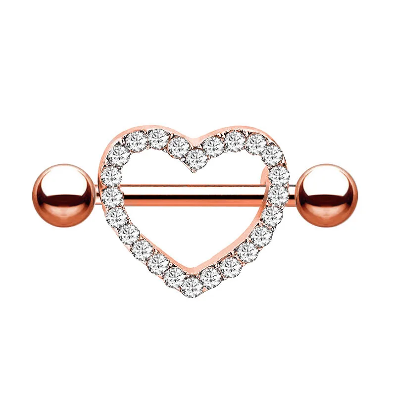 rose gold Красочные 1 пара сексуальные пирсинг тела, пупок пупка кольцо сердце 316L нержавеющая сталь подвеска сосок пирсинг панк ювелирные изделия для тела - Окраска металла: rose gold