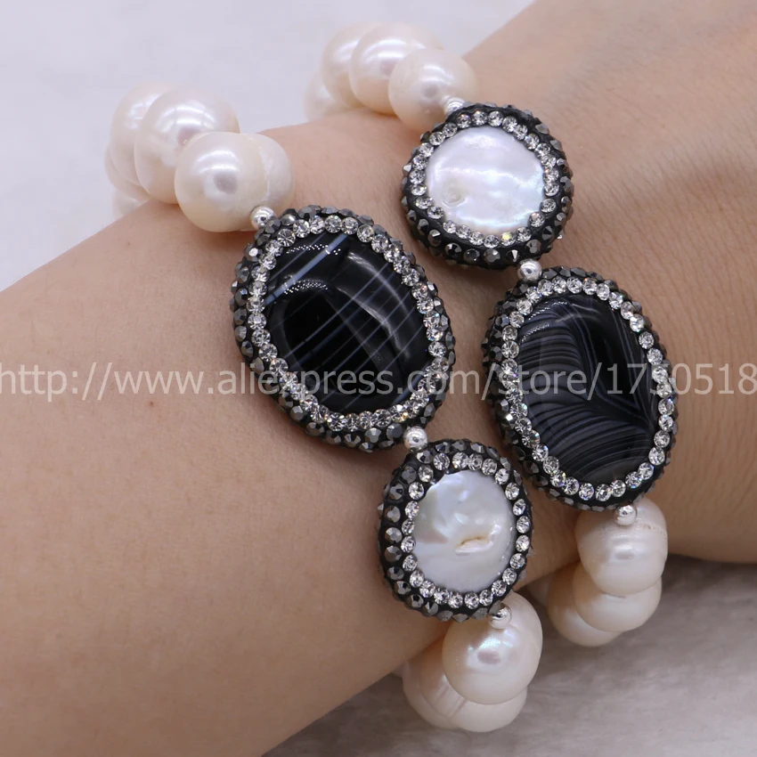 Handcrafted Druzy bracelet Natural pearl bracelets with natural black druzy beads bangle 655 | Украшения и аксессуары