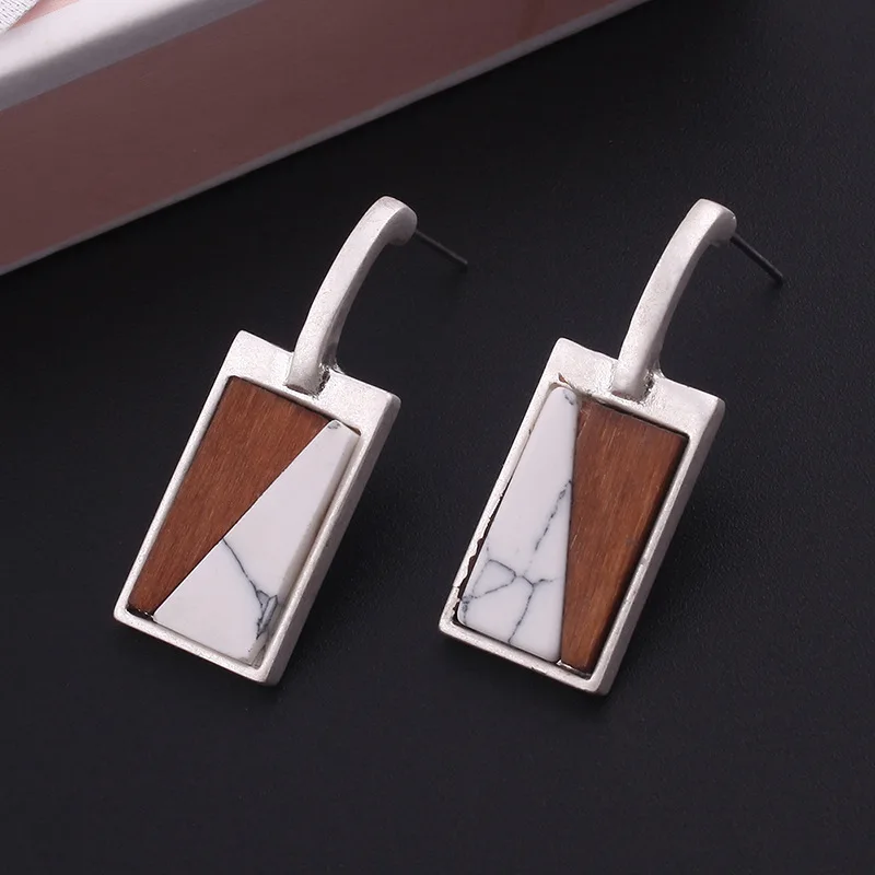 Earrings Retro Rectangular Wood Pendant Jewelry for Women Party Wedding M8694 | Украшения и аксессуары