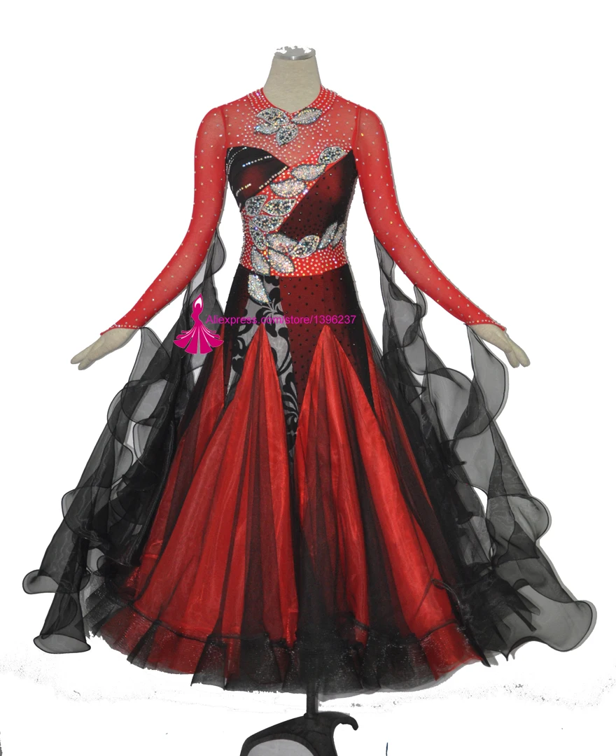 

Женское платье для Бальных соревнований, высококачественное красное современное танцевальное платье с длинным рукавом для фламенко-вальс...