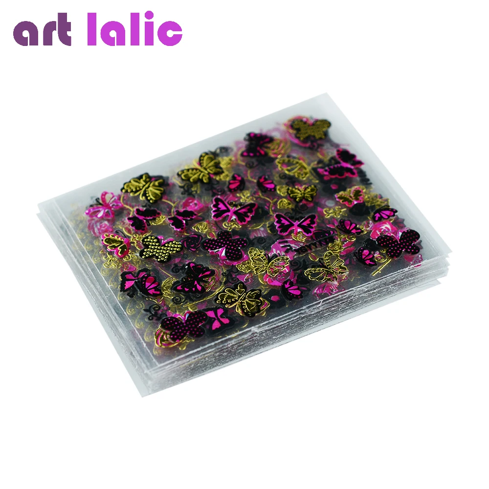 Artlalic 24 шт./лист золотая фольга цветы Бабочка узор штамповка 3D наклейки Подвески