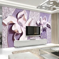 customize any size 3d relief purple magnolia bedroom tv background wall paper home decor living room non woven mural wallpaper