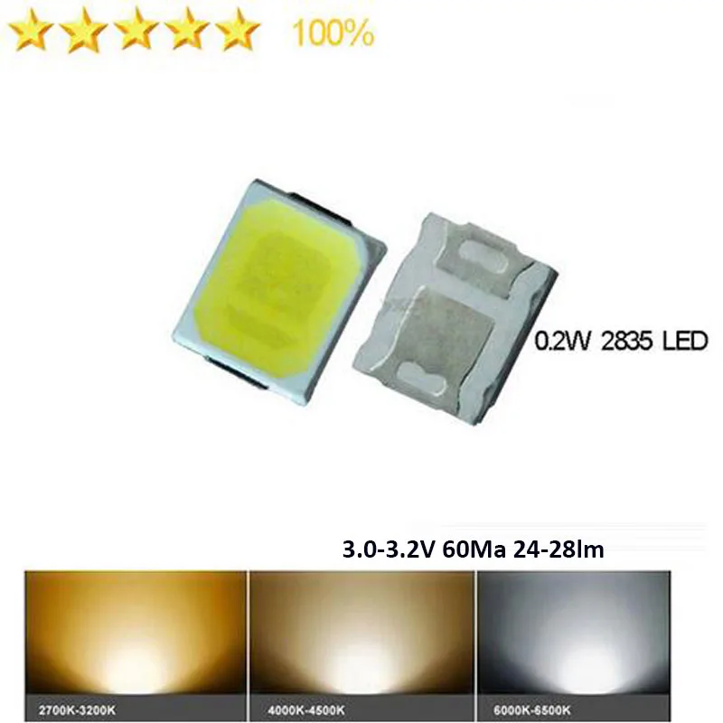 1000 шт./лот CRI 80+ 0 2 Вт SMD 2835 Светодиодная лампа из бисера 24-28лм Белый Светодиодные