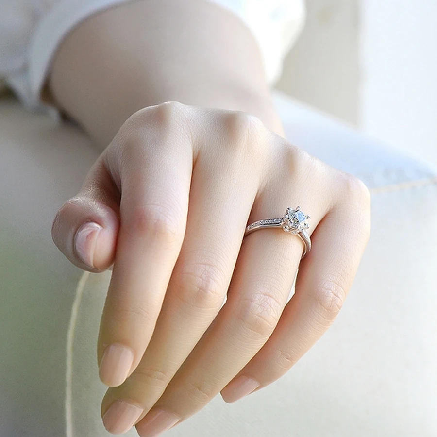 0.3carat Round Cut Real Diamond Engagement Ring Halo Style 6-Prong Setting Solitaire with Accents 14k White Gold for Women | Украшения и