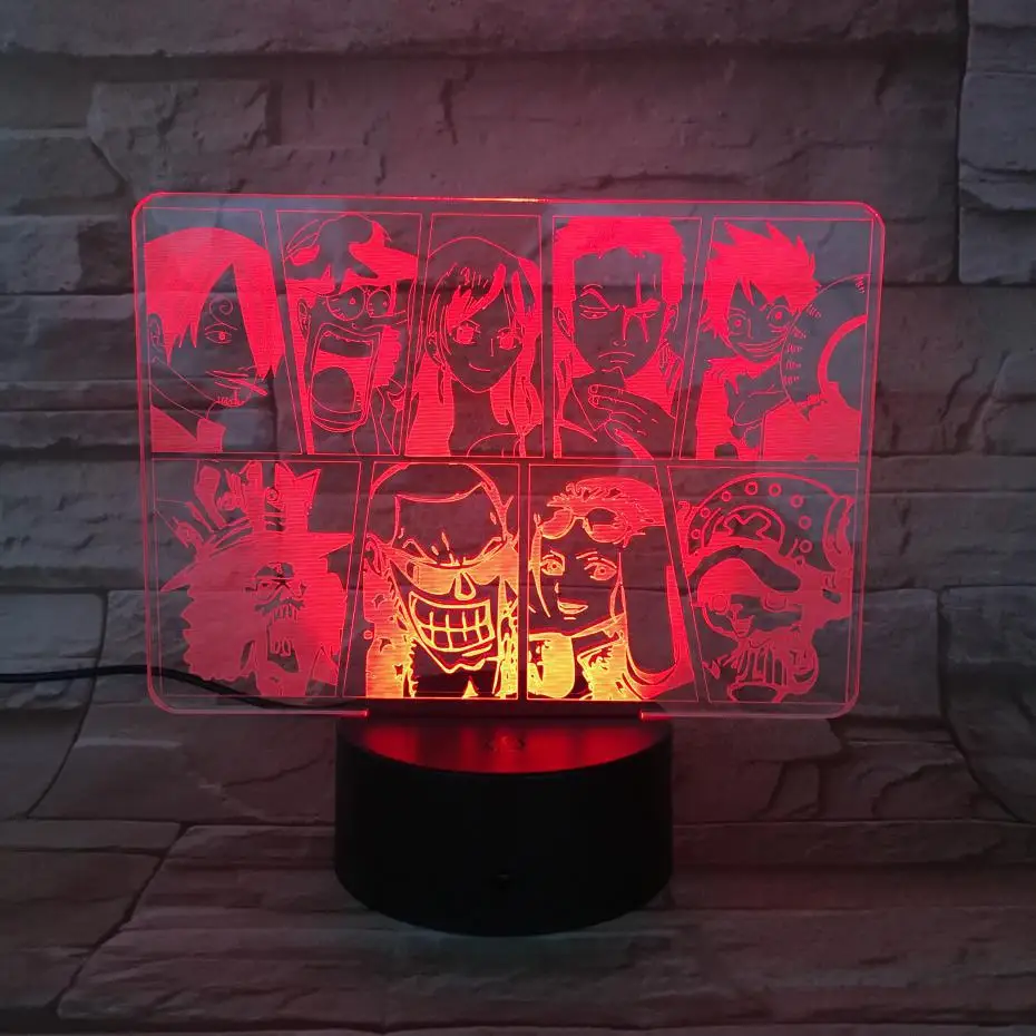 Аниме одна деталь лодка тысяча, солнечный 3d иллюзия Лампа Led ночник для детей подарок на день рождения Детская Спальня Декор ночник - Испускаемый цвет: 9
