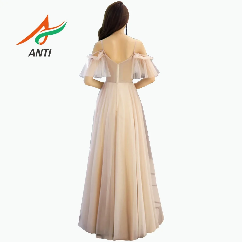 Элегантное фатиновое банкетное платье до пола с аппликацией и бисером длинное