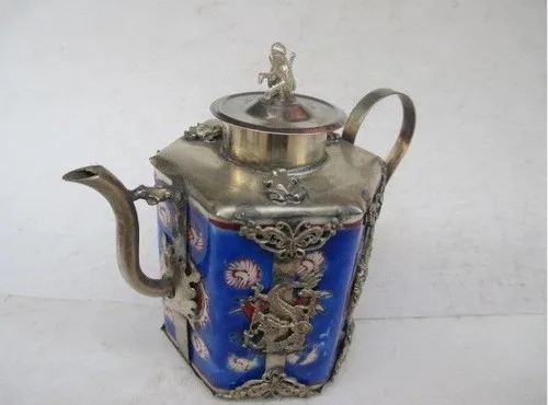 YM 314 Chinese ancient Tibet copper relief dragon monkey butterfly ceramic teapot | Дом и сад