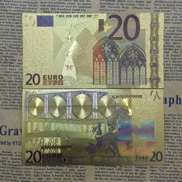 10 шт./компл. 24k золотые банкноты 20 евро бумажные деньги золотая фольга