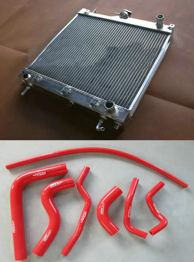 Radiator Red Hose Алюминиевый радиатор+ Силиконовый нагревательный шланг для Suzuki Jimny III Samurai II JB33 JB43 1.3L 16V G13B/M13A 1998- AT/MT 40 мм 2 ряда - Цвет: Radiator Red Hose