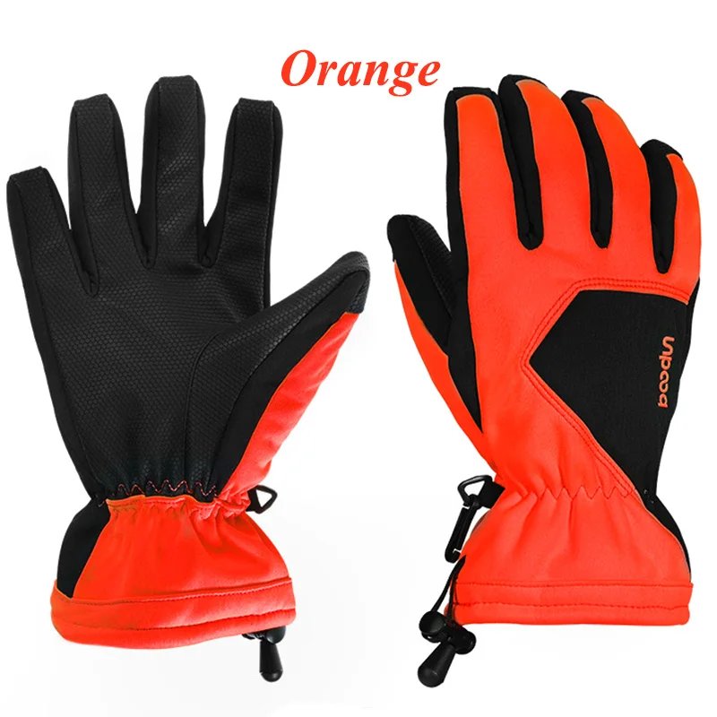 orange Мужские лыжные перчатки из искусственной кожи, перчатки для сноуборда, снегохода, мотоцикла, велоспорта, зимние перчатки из водонепроницаемого материала, теплые Нескользящие зимние перчатки унисекс - Цвет: orange